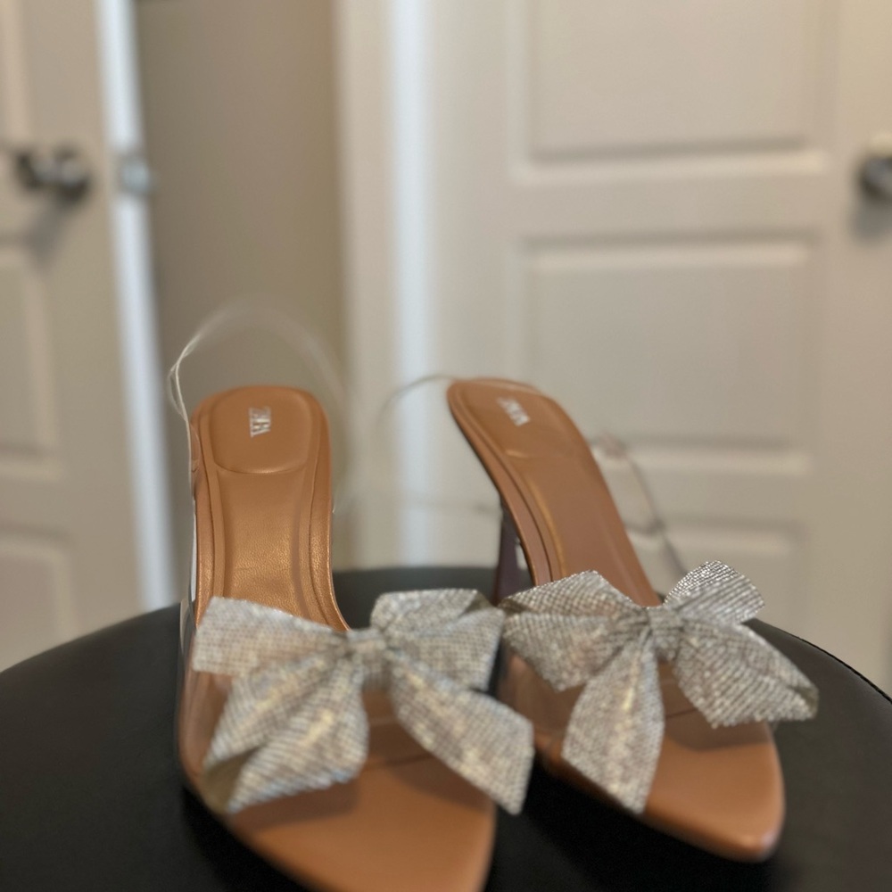 Zara Tan Heels with Silver Bow